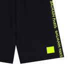 Boys Black & Neon Yellow Logo Shorts, 1, hi-res