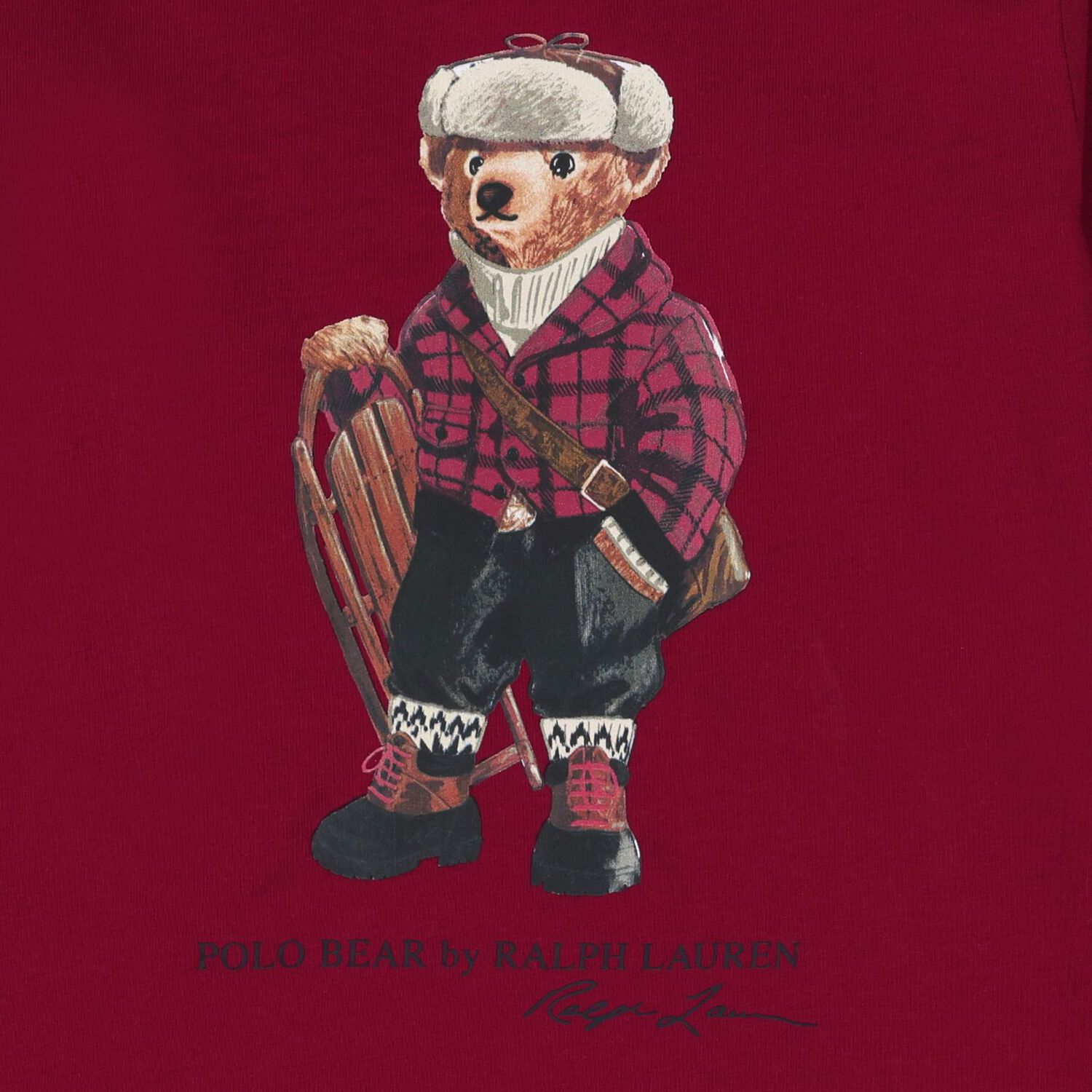 Boys Burgundy Polo Bear Long Sleeve Top, 1, hi-res