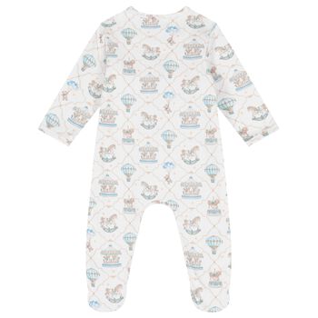 Baby Boys Blue & White Carousel & Hot Air Balloon Babygrow
