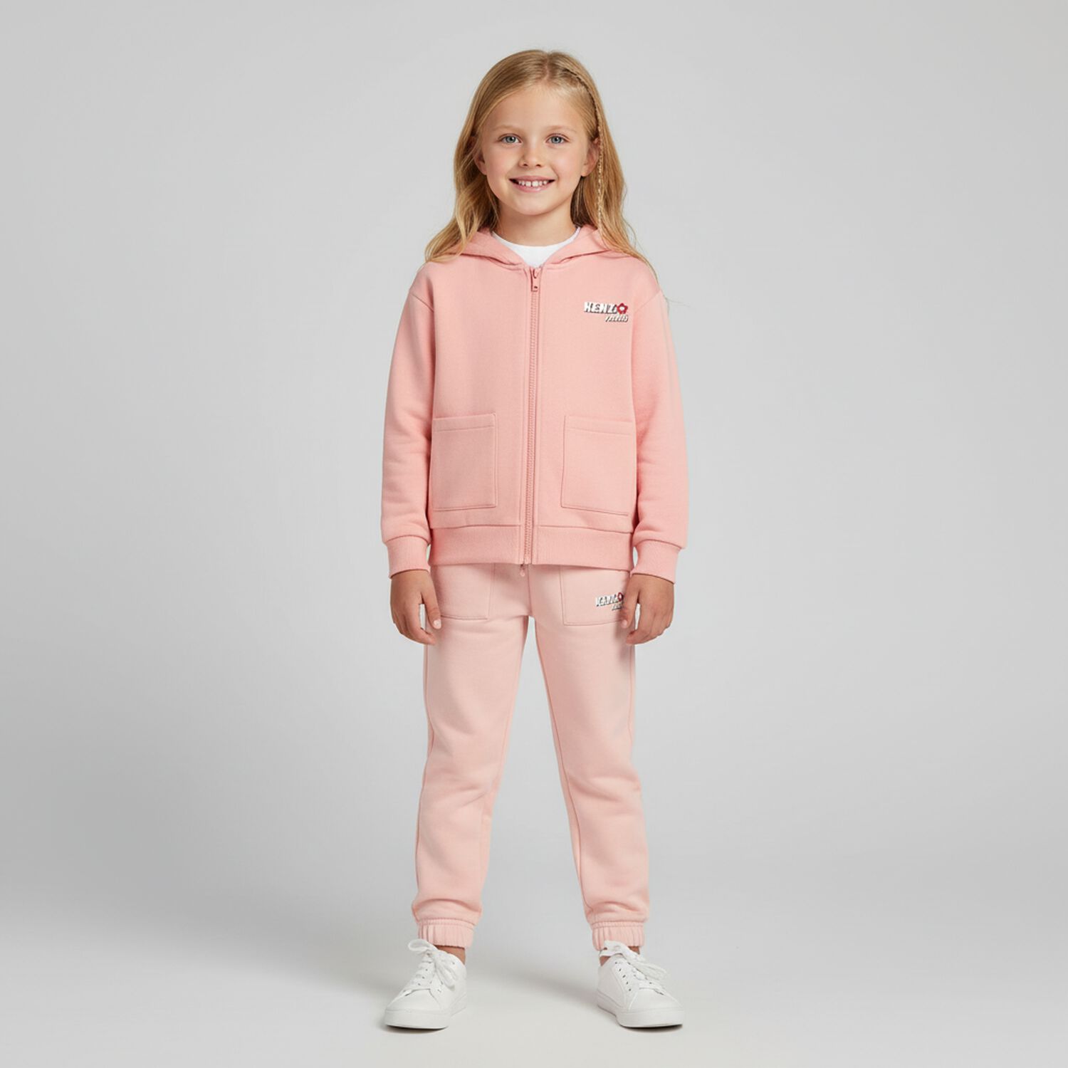 Girls Pink Logo Hooded Zip Up Top, 1, hi-res