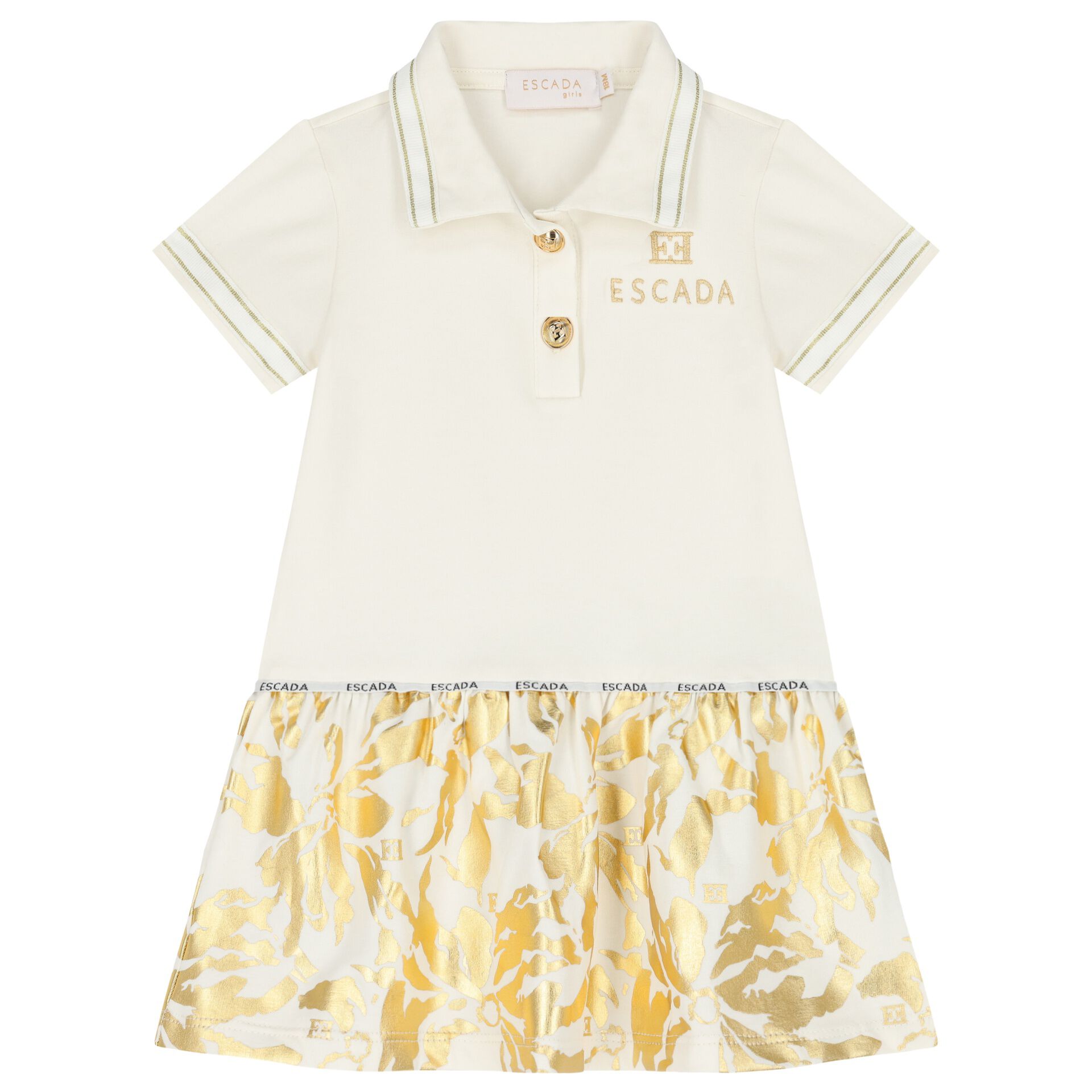 Escada Girls Younger Girls Ivory Gold Logo Dress Junior Couture UAE