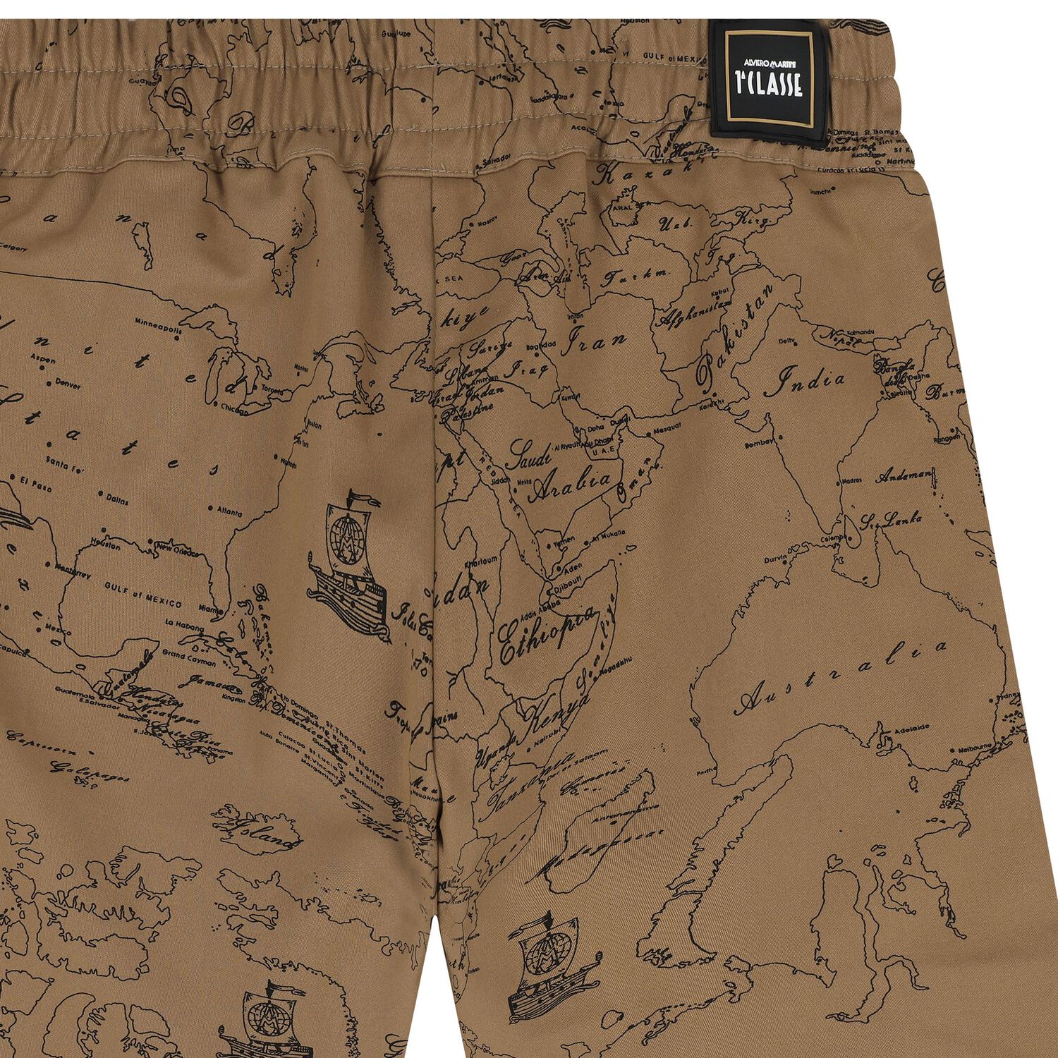 Boys Beige Compass Geo Map Shorts, 1, hi-res