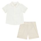 Younger Boys White & Beige Shorts Set, 2, hi-res