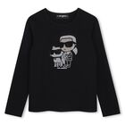 Girls Mini Me Black Ikonik Karl & Choupette Long Sleeve Top, 2, hi-res