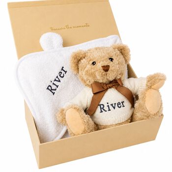 Ivory Personalised Teddy & Towel Baby Gift Set