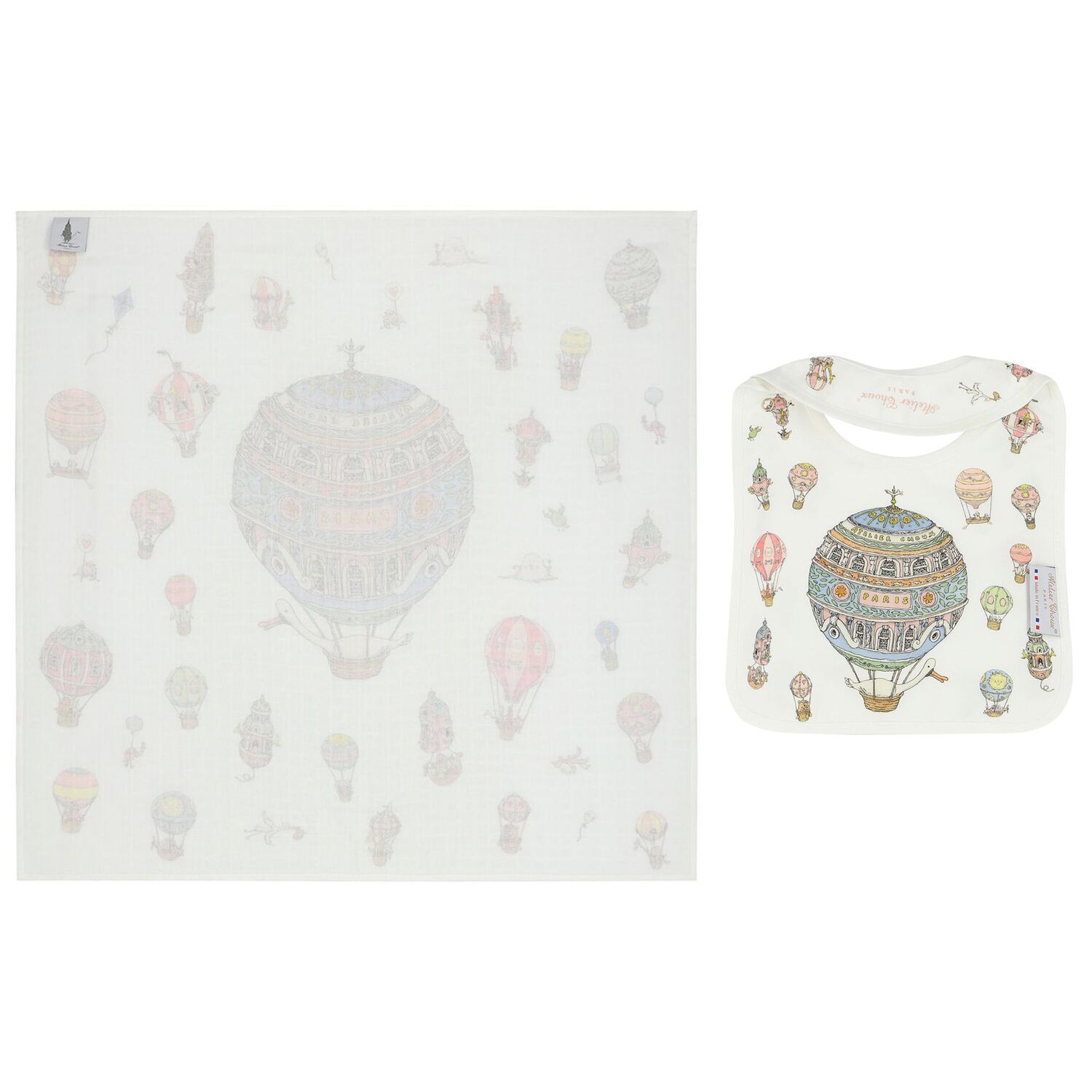 White Hot Air Balloons Carré Swaddle & Bib Gift Set, 1, hi-res image number null