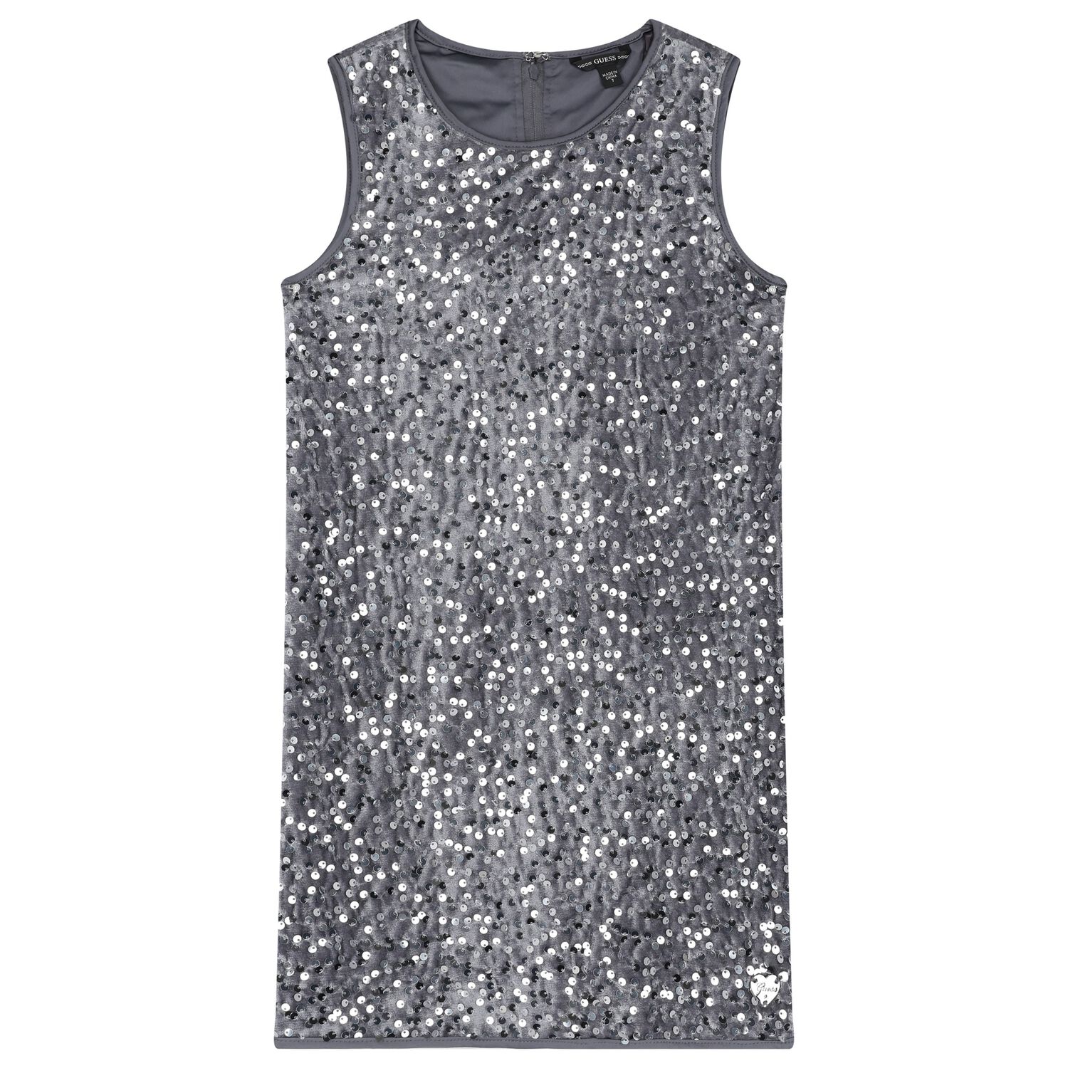 Girls Grey Embellished Dress, 1, hi-res