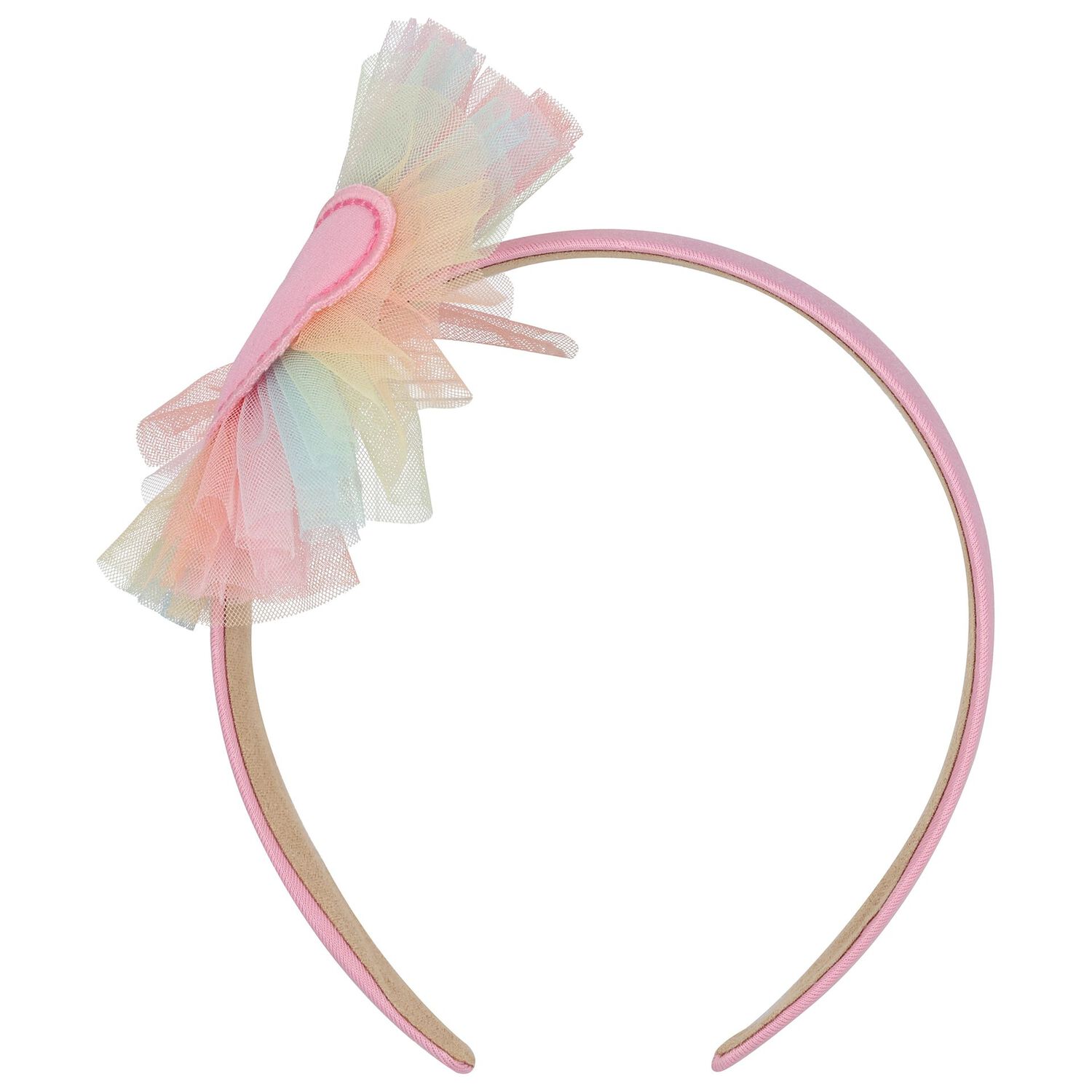 Girls Pink Heart & Tulle Applique Headband, 1, hi-res