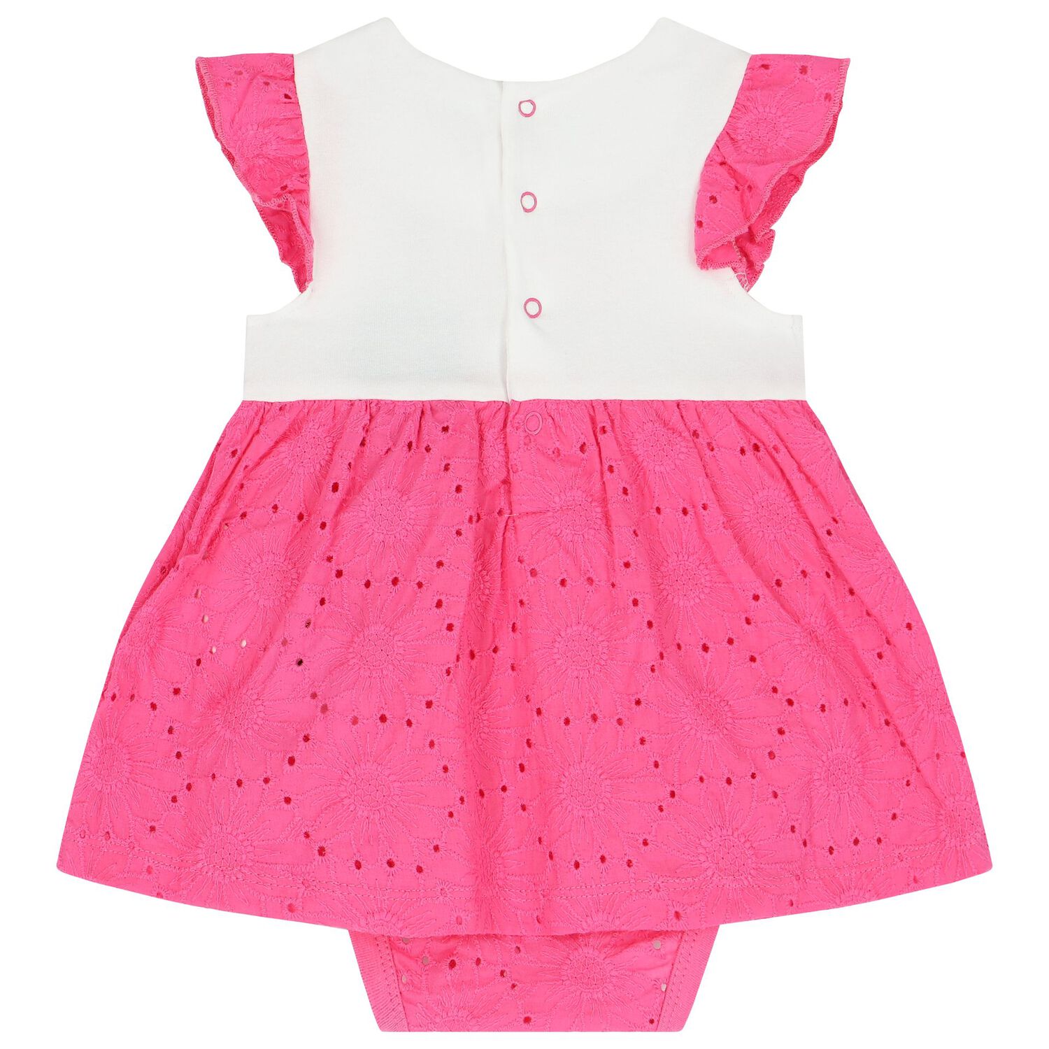 Baby Girls Pink and White Broderie Anglaise Dress, 1, hi-res image number null