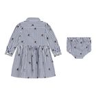 Baby Girls White & Blue Polo Bear Striped Dress Set, 1, hi-res