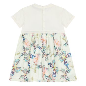 Younger Girls Ivory Butterflies Logo Dress