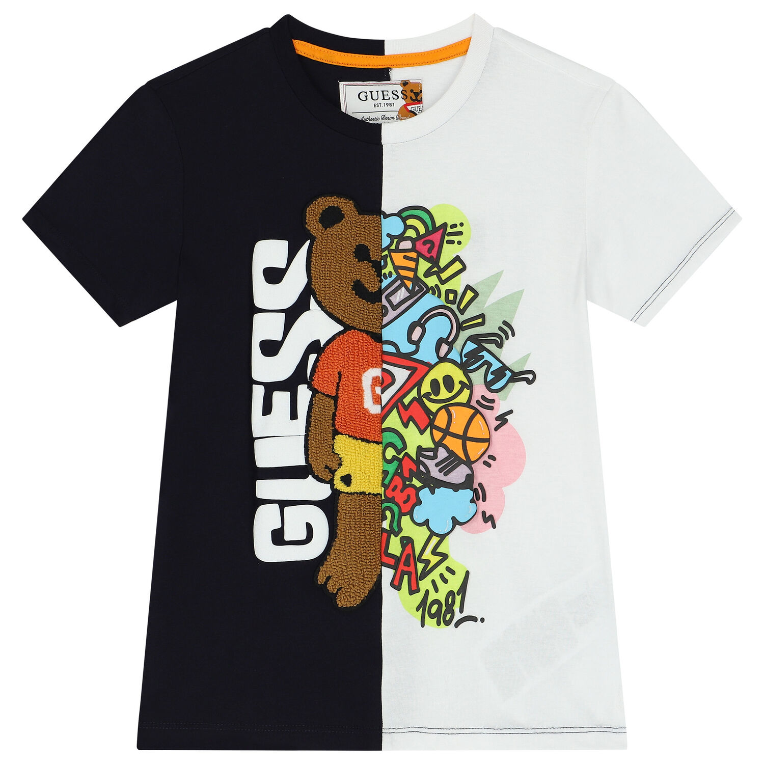 تيشيرت أولاد بطبعة تيدى باللون الابيض والكحلى, 1, hi-res