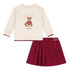 Baby Ivory & Burgundy Teddy Bear Skirt Set, 1, hi-res