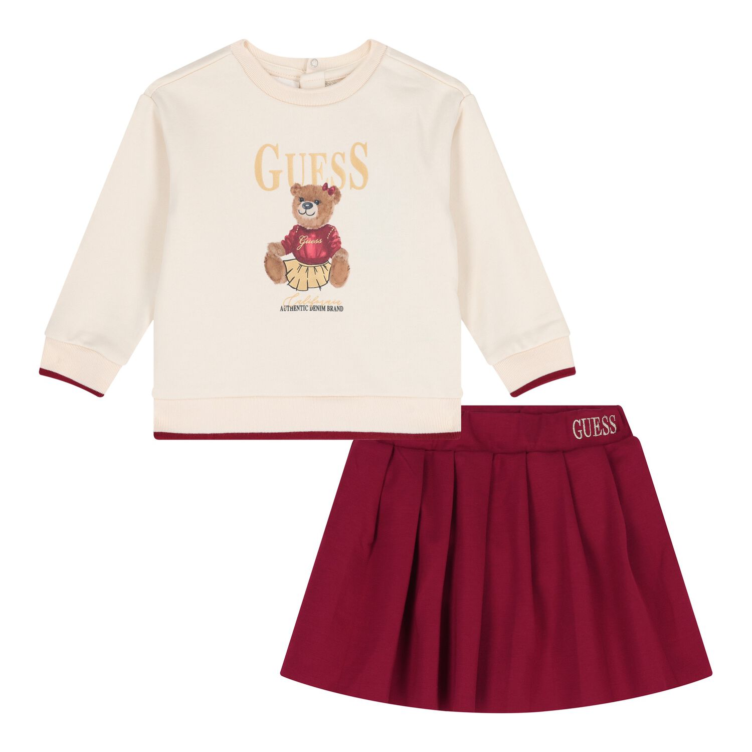Baby Ivory & Burgundy Teddy Bear Skirt Set, 1, hi-res