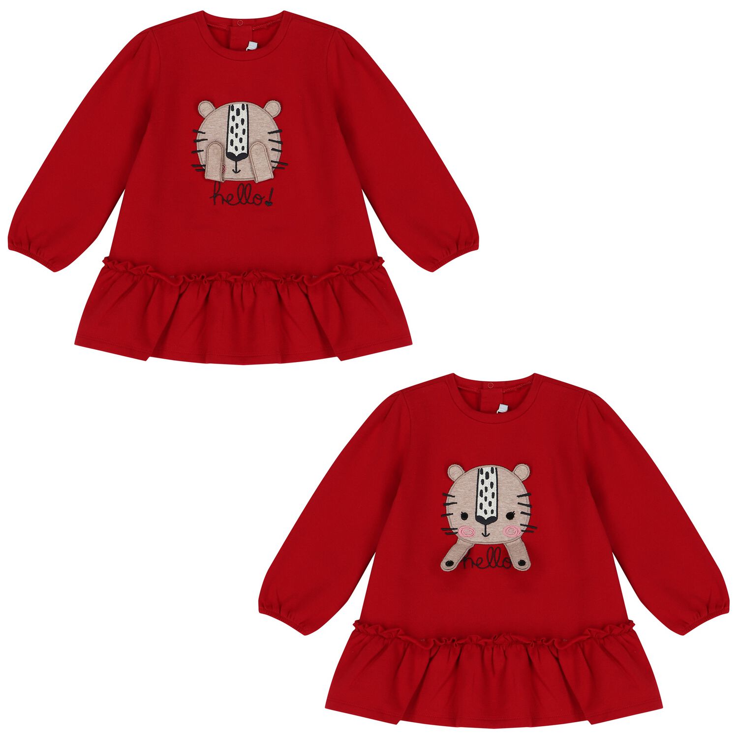 Younger Girls Red Cat Long Sleeve Dress, 2, hi-res