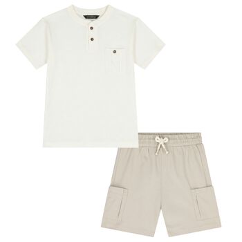 Boys Ivory & Beige Shorts Set