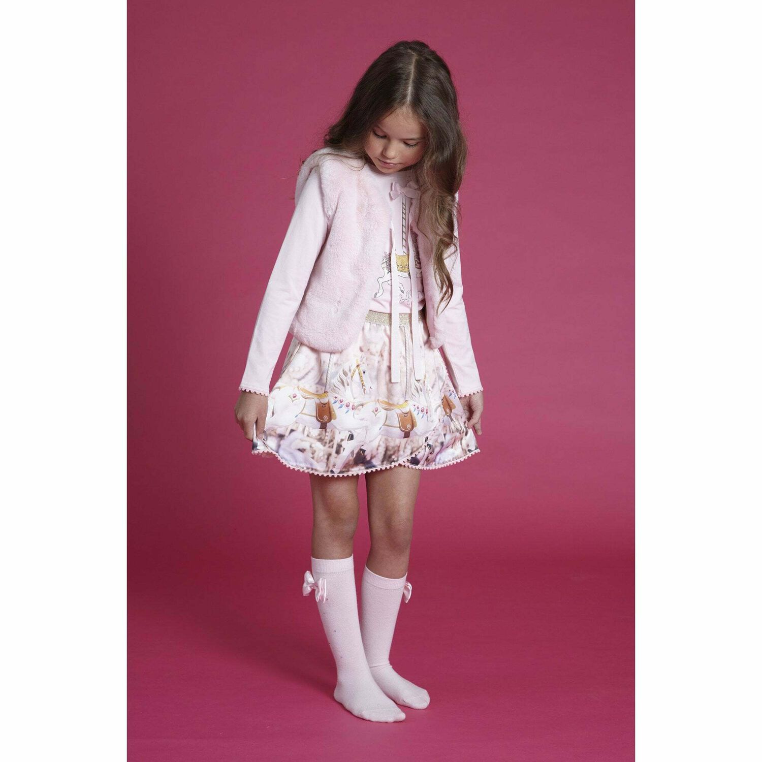 طقم تنورة باللون الزهرى والعاجى, 1, hi-res