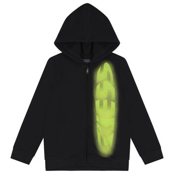 Boys Black Logo Hooded Zip Up Top