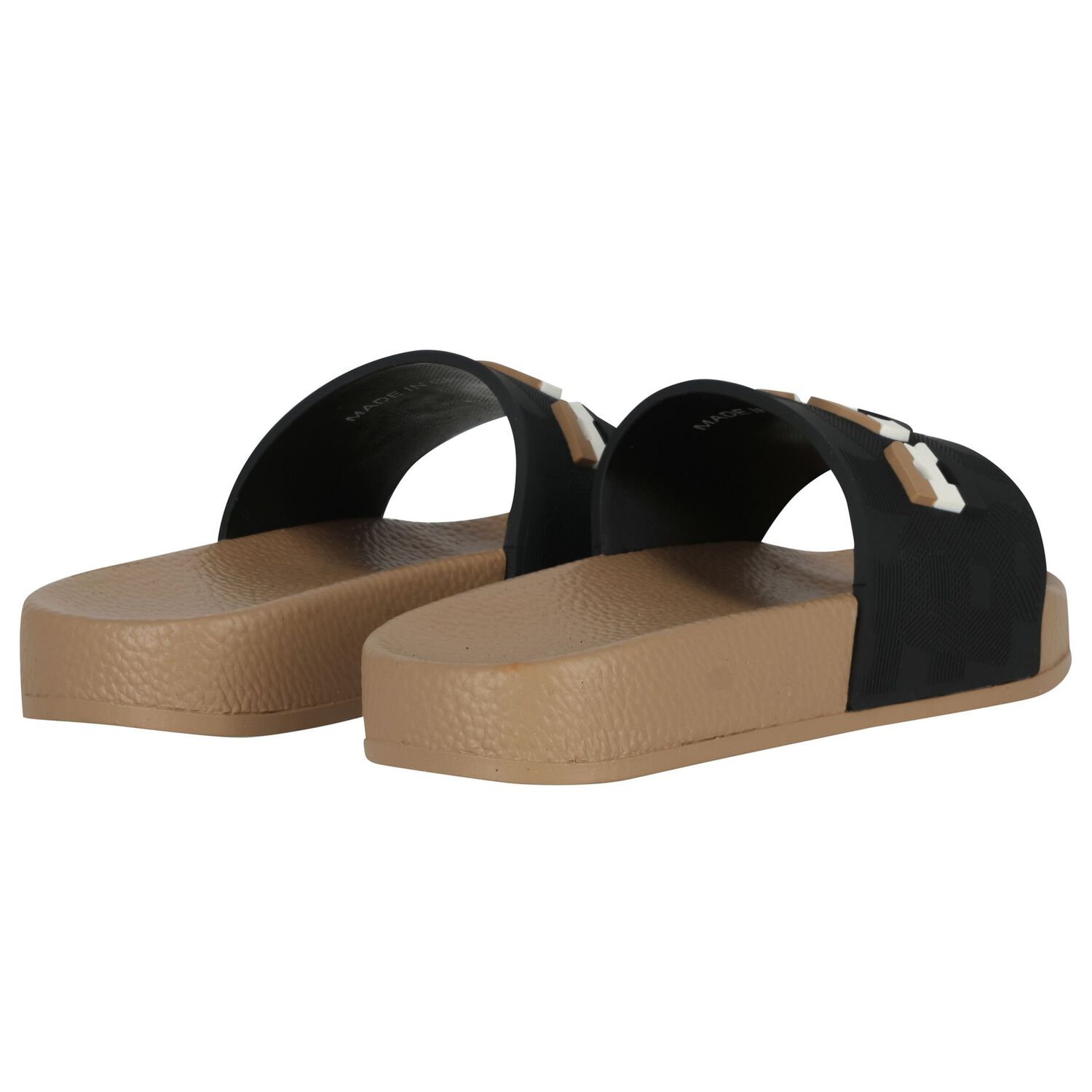 Boys Black & Beige Logo Sliders, 1, hi-res