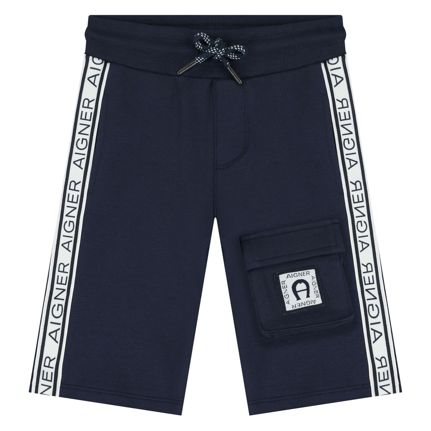 Younger Boys Navy Blue Logo Shorts, 1, hi-res