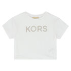 تيشيرت بالشعار باللون الأبيض للبنات, 1, hi-res