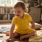 طقم فستان أصفر بشعار للبنات , 1, hi-res