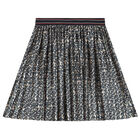 Girls Navy & Gold Logo Pleated Skirt, 1, hi-res