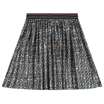 Girls Navy & Gold Logo Pleated Skirt