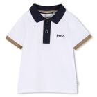 Younger Boys White Logo Polo Shirt, 1, hi-res
