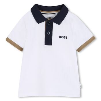 Younger Boys White Logo Polo Shirt