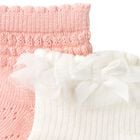 Younger Girls Ivory & Pink Socks ( 2-Pack ), 2, hi-res