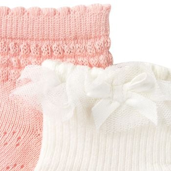 Younger Girls Ivory & Pink Socks ( 2-Pack )