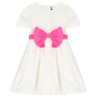 Girls White & Pink Bow Dress, 1, hi-res