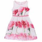 Girls White Floral Print Dress, 1, hi-res
