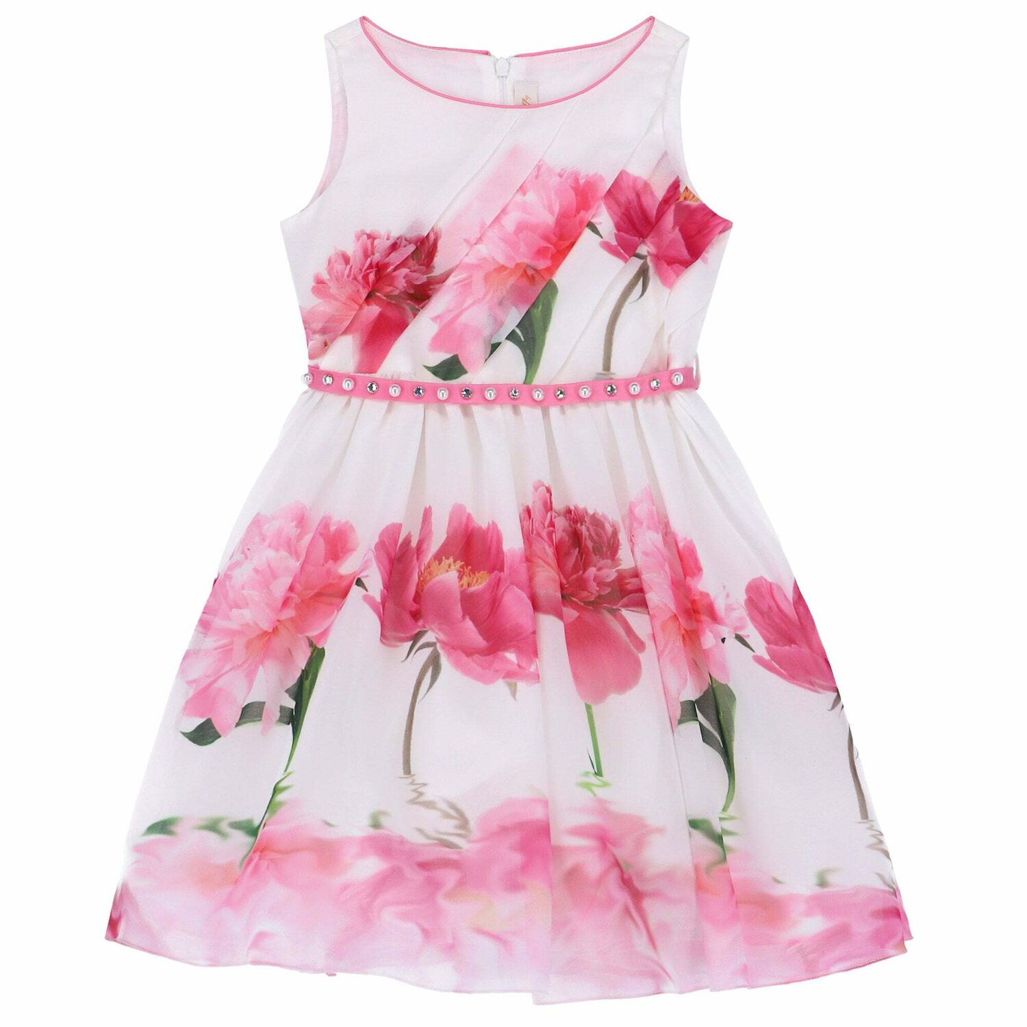 Girls White Floral Print Dress, 1, hi-res image number null
