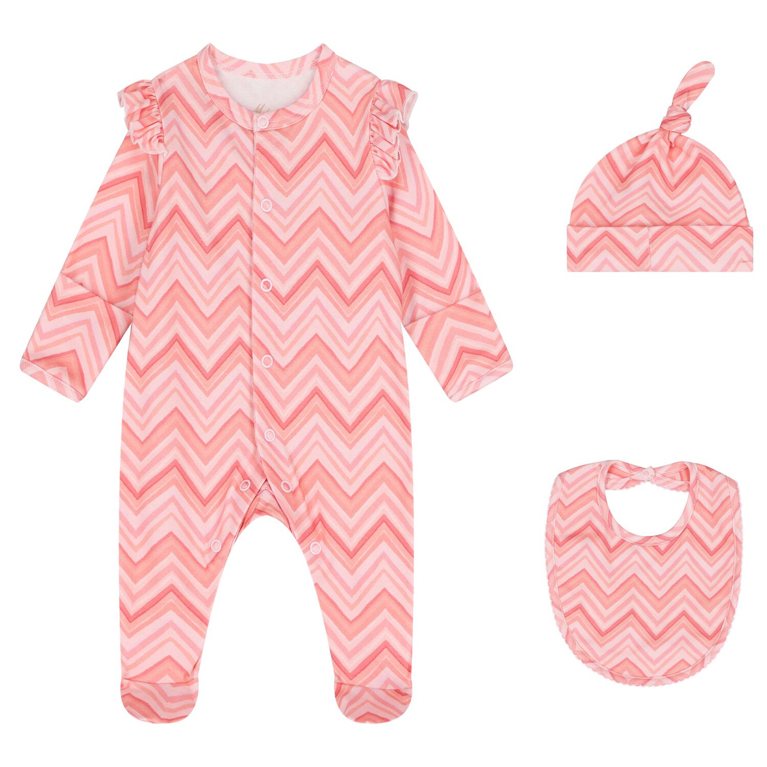 Baby Girls Pink Zig Zag Babygrow Set , 1, hi-res