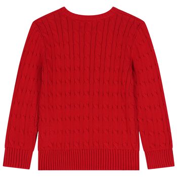 Red Logo Cable Knit Jumper