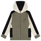 Boys Green, Black & Ivory Logo Hooded Zip Up Top, 3, hi-res