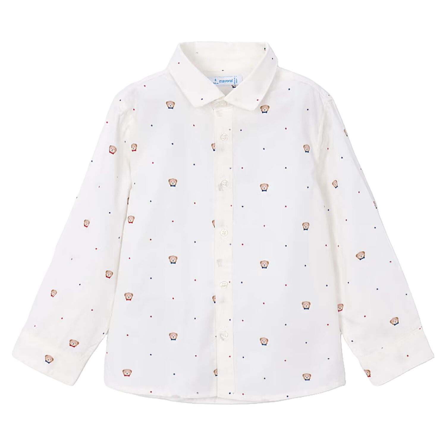 Boys White Teddy Bear Shirt, 2, hi-res