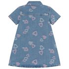 Girls Blue Denim Jacquard Heart Dress, 1, hi-res