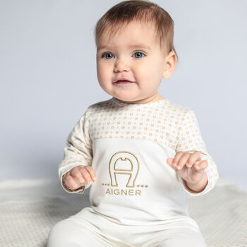 Ivory & Gold Pima Cotton Logo Babygrow