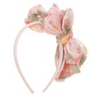 Girls Peach Bow Headband, 2, hi-res