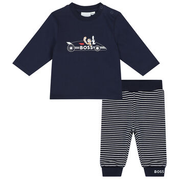 Baby Boys Navy Blue Logo Trousers Set