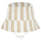 Baby Boys Beige & White Striped Logo Reversible Hat, 2, hi-res