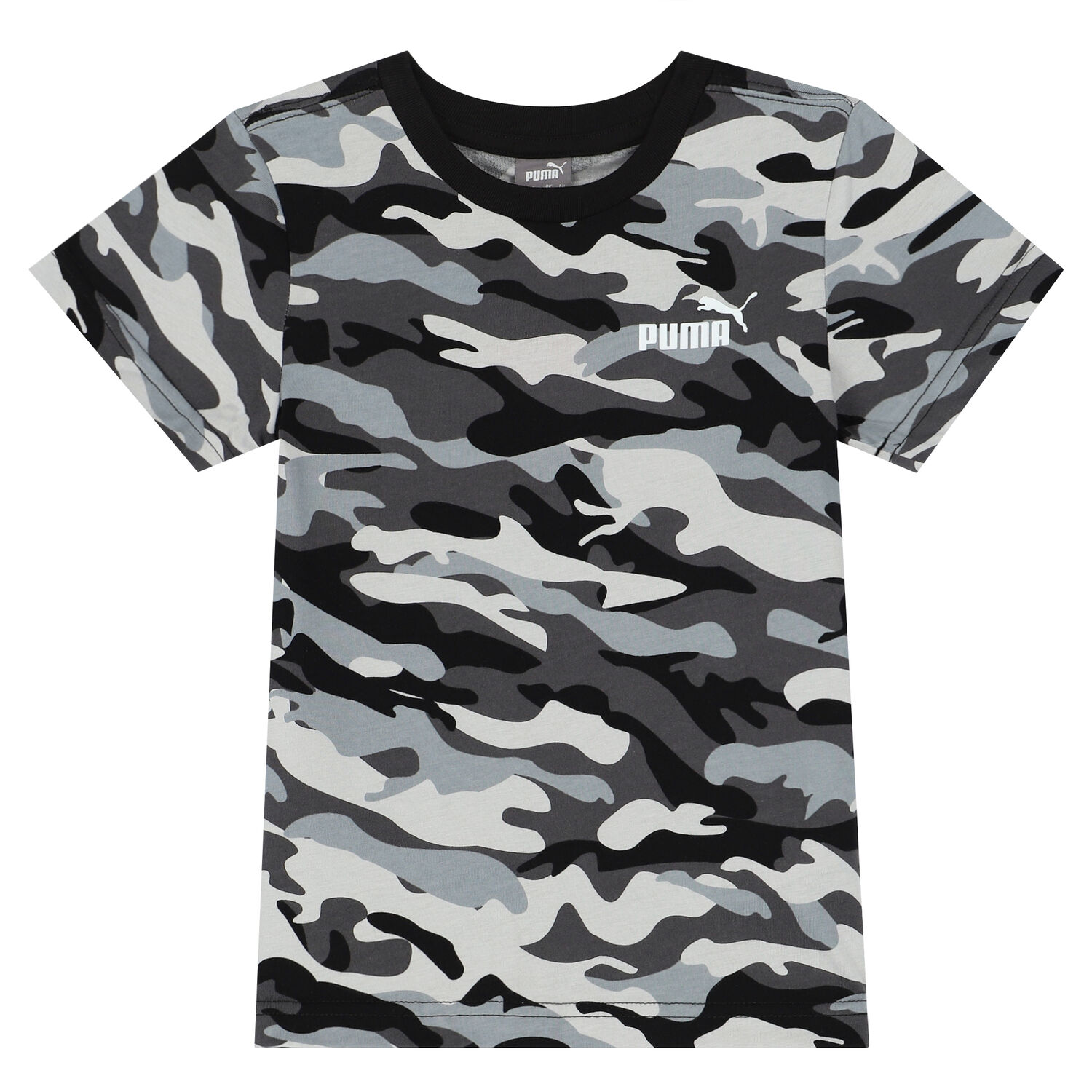 Boys Grey Camouflaged Logo T-Shirt, 1, hi-res
