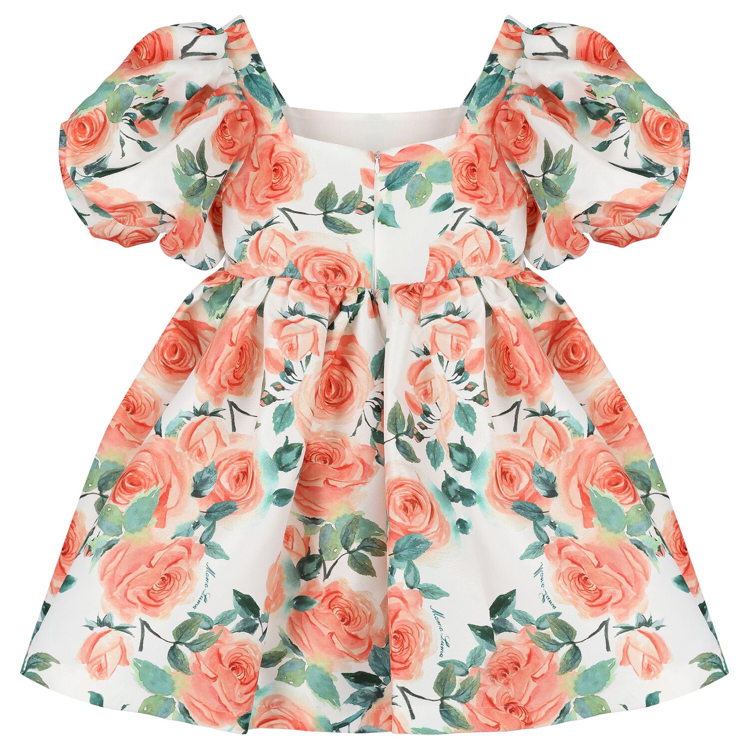 Girls Ivory & Orange Floral Satin Dress, 1, hi-res image number null