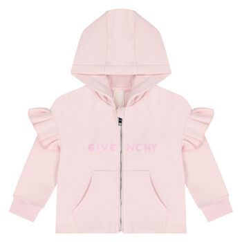 Younger Girls Pink Logo Hooded Zip Up Top