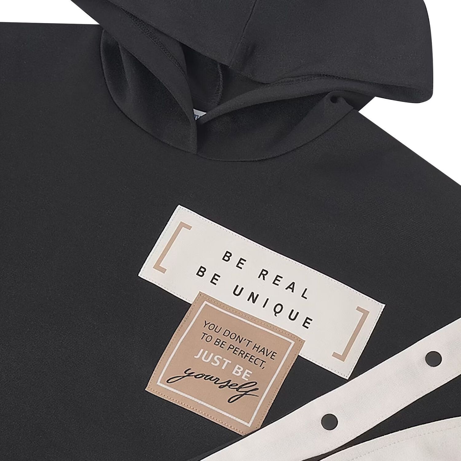 بدلة رياضية سوداء بقلنسوة للبنات, 1, hi-res