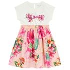 Girls Ivory & Pink Logo Floral Dress, 1, hi-res
