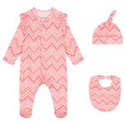 Baby Girls Pink Zig Zag Babygrow Set , 1, hi-res